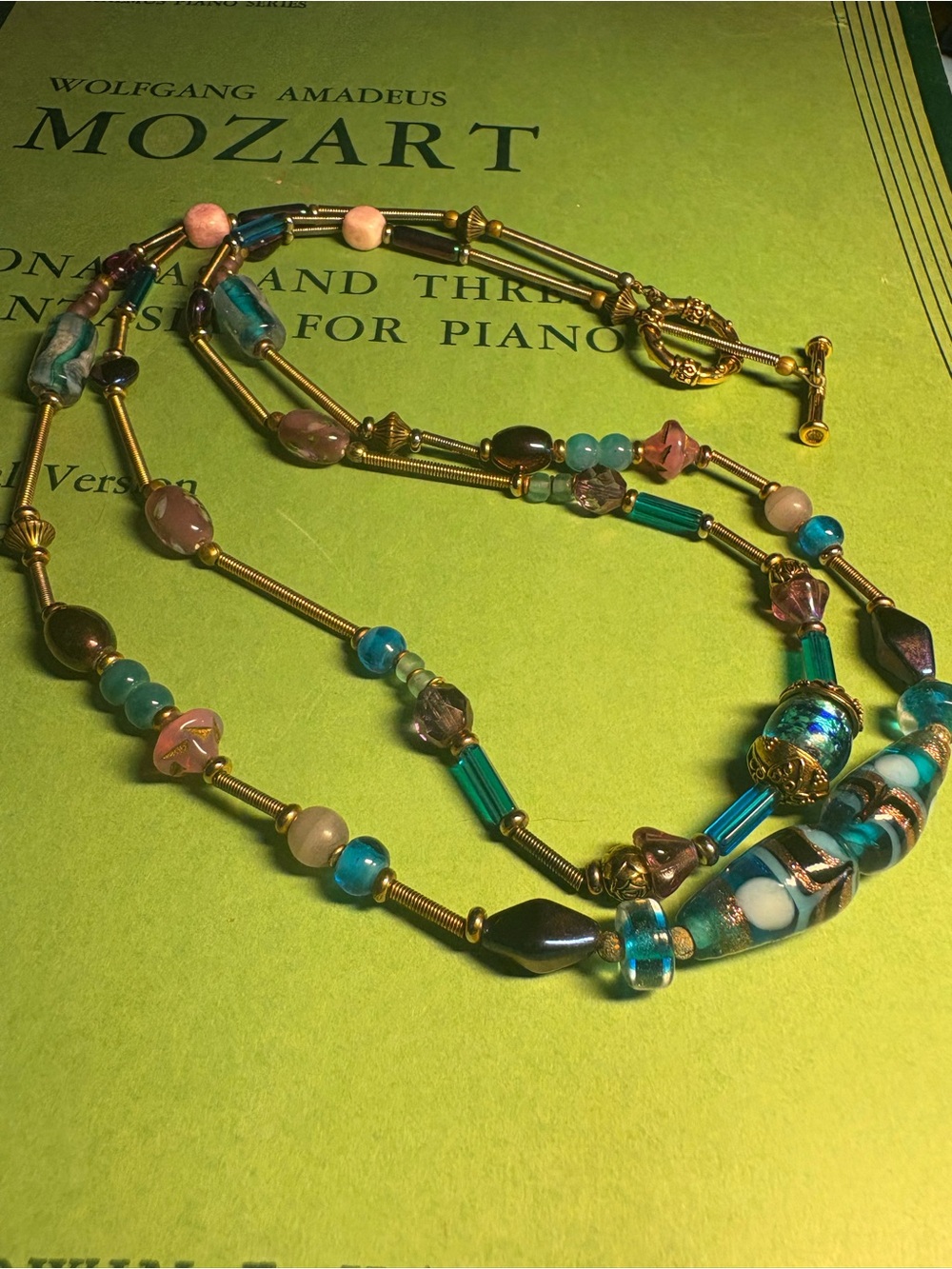 Stunning Artisan Multicolor Murano Lamp work Glass Bead Necklace 2 Strand 24”